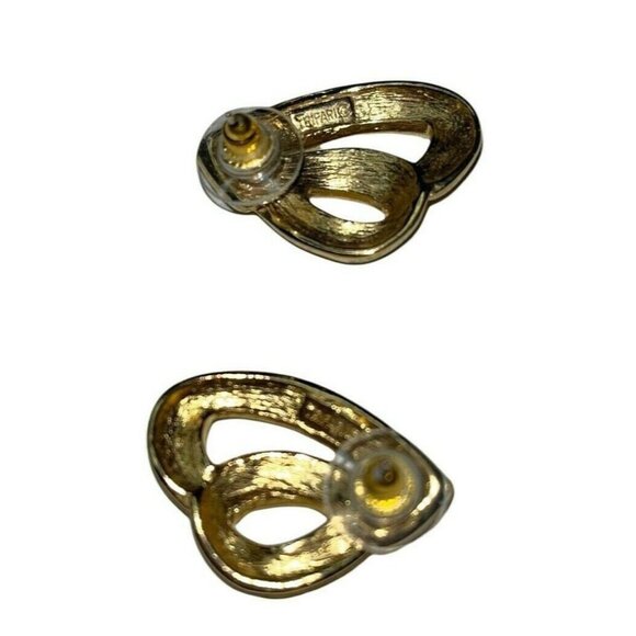 Vintage Classic Retro Gold Black Enamel Trifari Ribbon Swirl Pierced Earrings - Picture 2 of 2